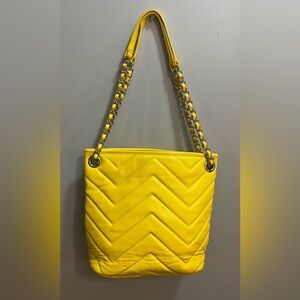 Talbots Leather Yellow Chevron Quilted Chain Strap Crossbody Bag
